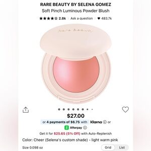 NEW! Rare Beauty Soft Pinch Luminous Powder Blush Selena’s Custom Shade Cheer